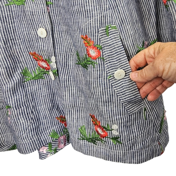 JOHN•MARK Blue & White Striped Linen Floral Embroidered Tunic Size S - Picture 14 of 16